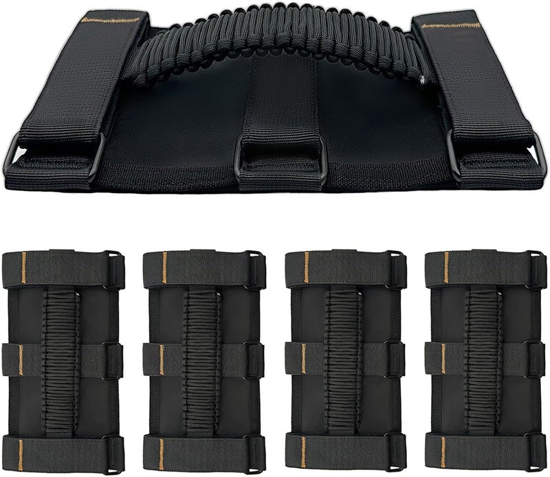 KKIKK Jeep Roll Bar Grab Handles, 4 Pack Paracord Jeep Handles Grab for Wrangler JK YJ TJ JL & Gladiator JT 2021 2022 2023 2024 Modle, Wrangler Hardware Handles (Black) - Image 1